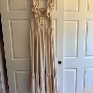 Joyfolie Cream Maxi Dress with Ruffle Details